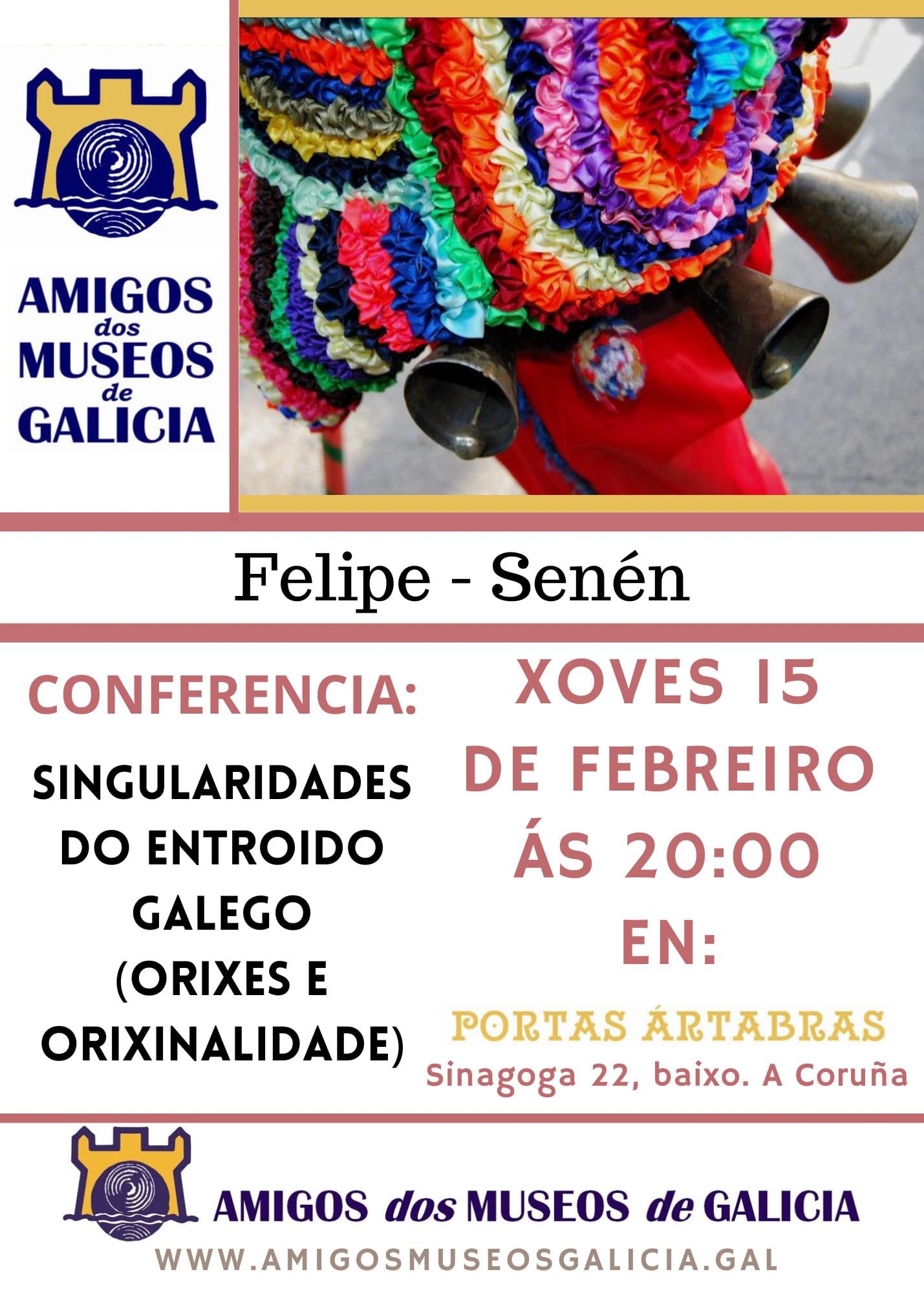 Cartel da conferencia Felipe Senén sobre o Entroido