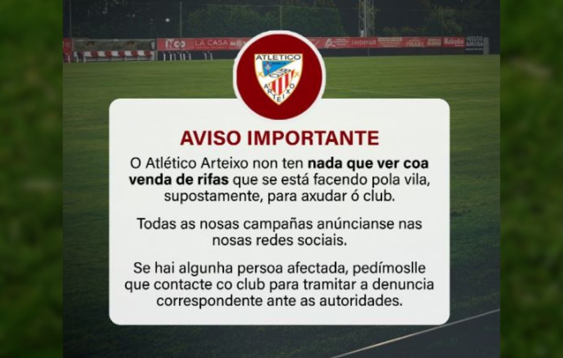 ARTEIXO comunicado rifas atletico